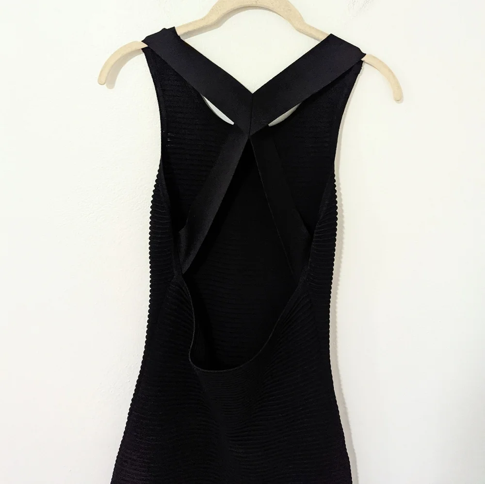Jonathan Simkhai LBD Ribbed Bodycon Knee Length Dress Open Back Black Medium M